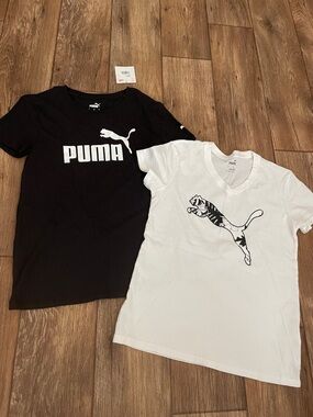 Lot of 2 Puma White & Black Graphic Fitted Tees woman Size Small